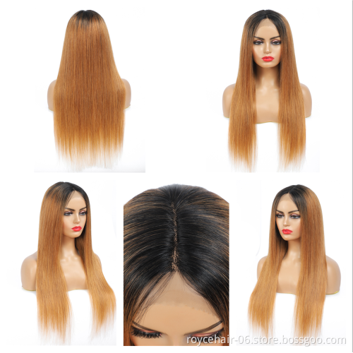 180 200 Density 100% Remy Virgin Colored T Shape Lace Front Wig,  Natural Light Ombre Brown Color Transparent Swiss Human Hair W